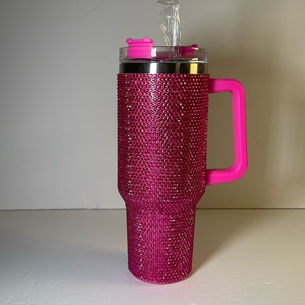 Pink Bling Stainless Steel Tumbler with Handle - Sparkle and Style!